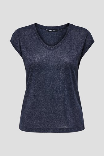 Voorkant van Donkerblauw T-shirt met glitter door ONLY Carmakoma voor Dames