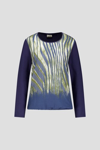 Productfoto 1 van Donkerblauw T-shirt met groene print  door Barbara Lebek voor Dames