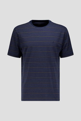 Productfoto 1 van Donkerblauw T-shirt met kaki-wit gestreept motief door Ravøtt voor Heren