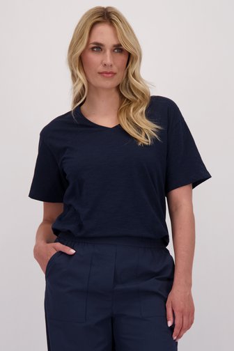 Voorkant van Donkerblauw T-shirt met V-hals door Libelle voor Dames