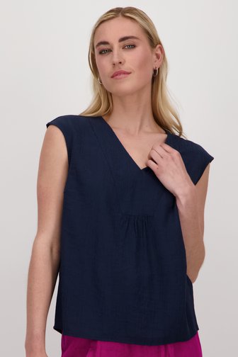Opus Donkerblauwe blouse met gestreepte structuur