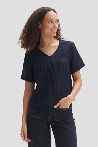 Opus Donkerblauwe blouse met korte mouwen