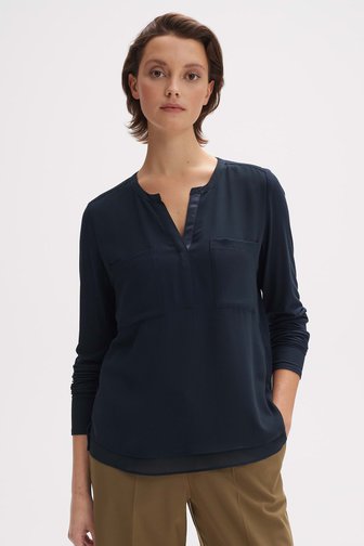 Donkerblauwe blouse met lange mouwen van Opus voor Dames