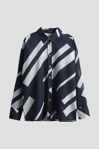 Donkerblauwe blouse met wit gestreept motief van Opus voor Dames