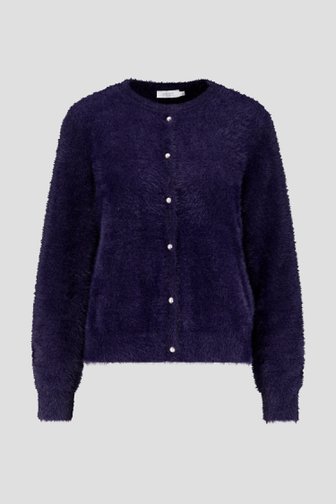 Voorkant van Donkerblauwe cardigan in faux-furstof door Liberty Island voor Dames
