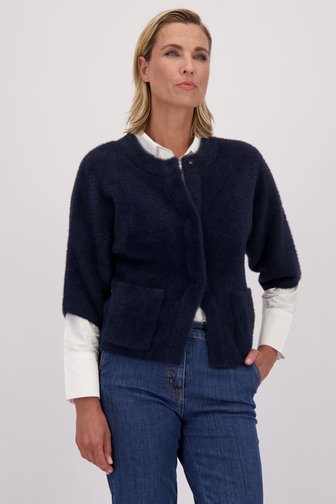 Voorkant van Donkerblauwe cardigan met lange mouwen door Claude Arielle voor Dames