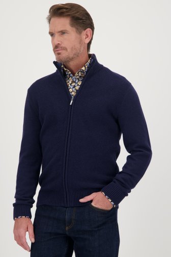 Dansaert Blue Donkerblauwe cardigan met reliëfmotief