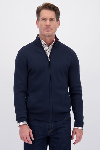 Voorkant van Donkerblauwe cardigan met rits  door Dansaert Blue voor Heren