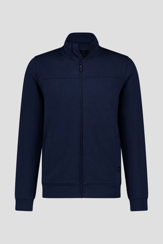 Voorkant van Donkerblauwe cardigan met rits door Liberty Island voor Heren