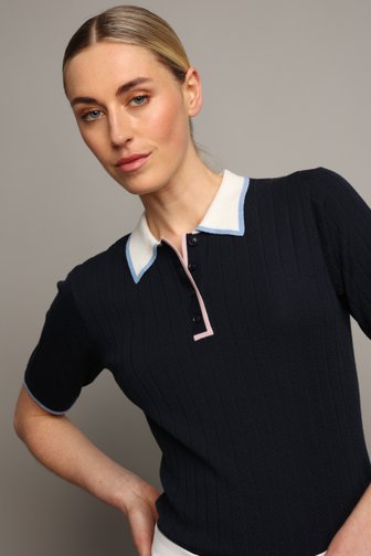Voorkant van Donkerblauwe golfpolo met contrasterende biezen door Dansaert Golf Club voor Dames