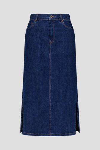 Voorkant van Donkerblauwe, halflange jeansrok door Libelle voor Dames