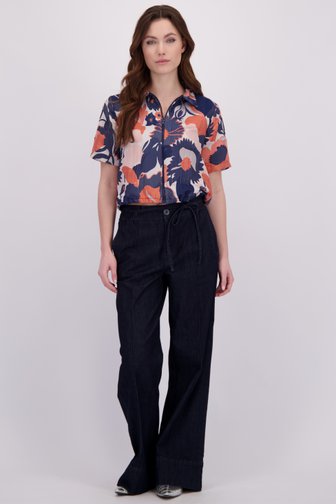 Voorkant van Donkerblauwe jeansbroek met wijde pijpen door Geisha voor Dames