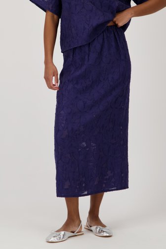 Voorkant van Donkerblauwe kanten midirok door Louise voor Dames