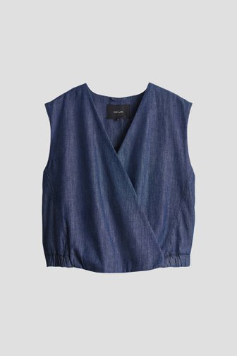 Voorkant van Donkerblauwe mouwloze blouse met jeanslook  door Opus voor Dames