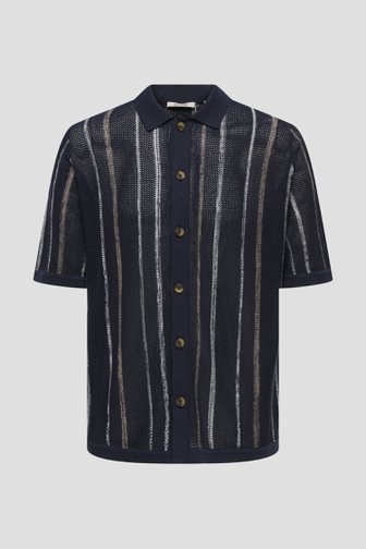 Productfoto 1 van Donkerblauwe polo in structuurstof met strepen door Only & Sons voor Heren