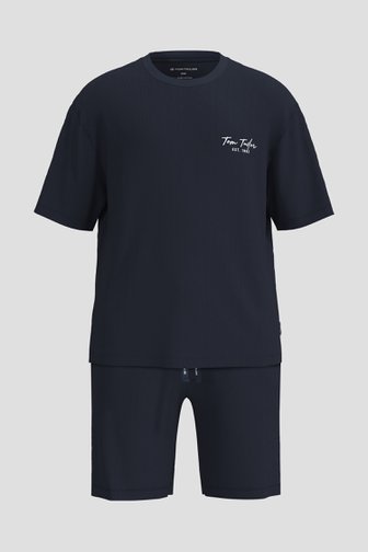Productfoto 1 van Donkerblauwe pyjamaset met T-shirt en short door Tom Tailor voor Heren