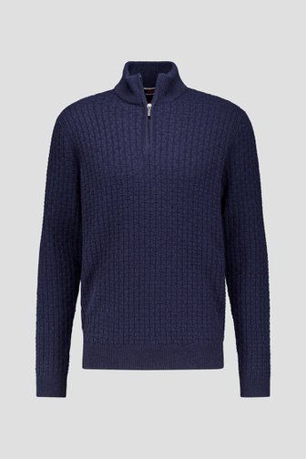 Voorkant van Donkerblauwe structuurtrui met korte rits door Dansaert Blue voor Heren