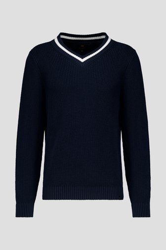 Donkerblauwe trui met ecru detail  van Ravøtt voor Heren