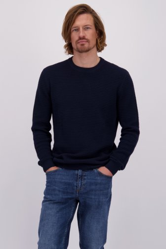 Voorkant van Donkerblauwe trui met ingebreide strepen door Ravøtt voor Heren