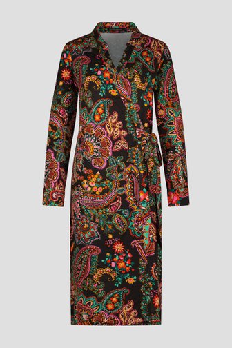 Donkerbruin kleedje met kleurrijke paisleyprint van Claude Arielle voor Dames