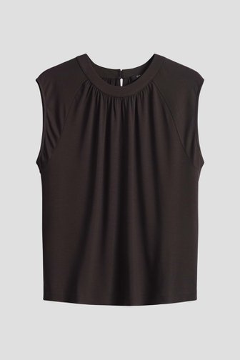 Donkerbruin T-shirt met plooitjes van Opus voor Dames
