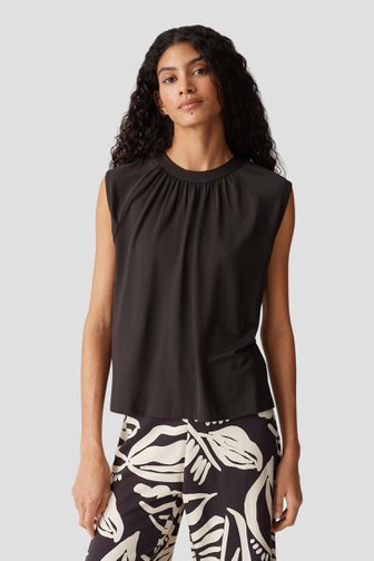 Donkerbruin T-shirt met plooitjes van Opus voor Dames