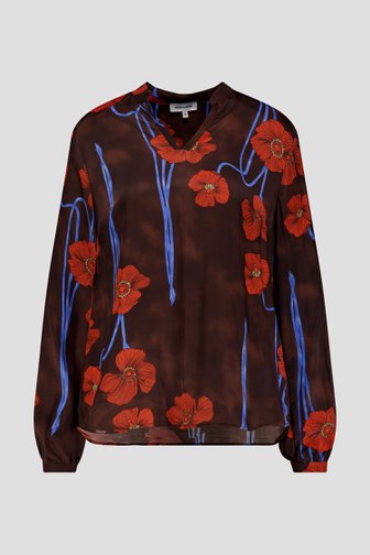 Voorkant van Donkerbruine blouse met oranje bloemenprint door More & More voor Dames