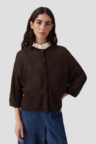 Voorkant van Donkerbruine cardigan met 3/4 mouwen door Opus voor Dames