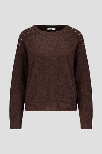 Voorkant van Donkerbruine gebreide trui met studs door Louise voor Dames