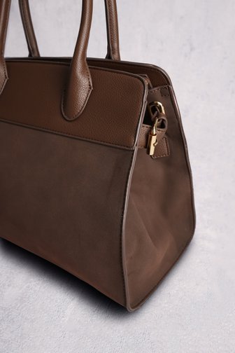 Voorkant van Donkerbruine handtas met suède look door Modeno voor Dames