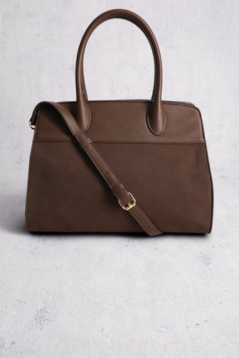 Voorkant van Donkerbruine handtas met suède look door Modeno voor Dames