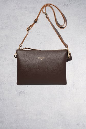 Detail van Donkerbruine lederen handtas door Crinkles voor Dames