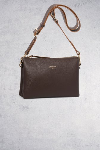 Detail van Donkerbruine lederen handtas door Crinkles voor Dames