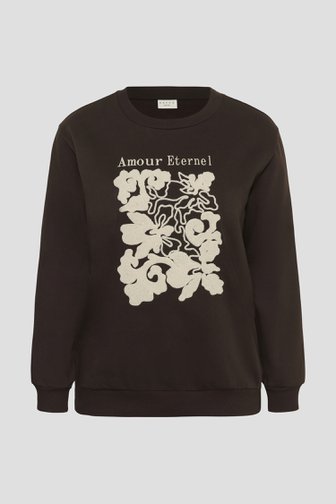 Voorkant van Donkerbruine sweater met gehaakt motief door Kaffe Curve voor Dames