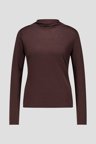 Voorkant van Donkerbruine trui met opstaande kraag  door Louise voor Dames