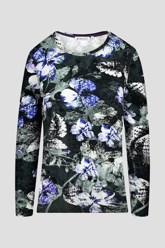 Donkergroen T-shirt met bloemenprint van Bicalla voor Dames