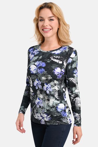 Donkergroen T-shirt met bloemenprint van Bicalla voor Dames
