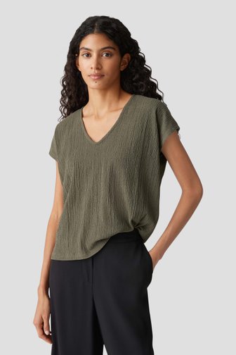Donkergroen T-shirt met structuur van Opus voor Dames