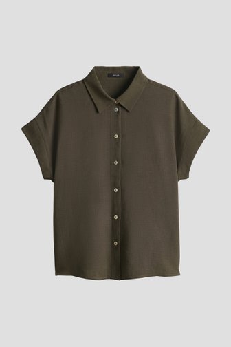 Voorkant van Donkergroene blouse met linnen door Opus voor Dames