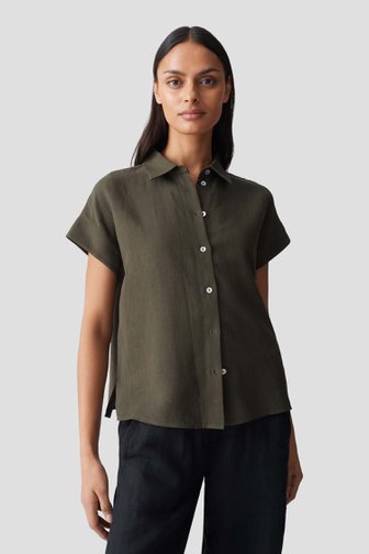 Voorkant van Donkergroene blouse met linnen door Opus voor Dames