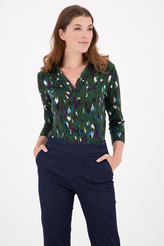 Donkergroene blouse met ruches  van Claude Arielle voor Dames