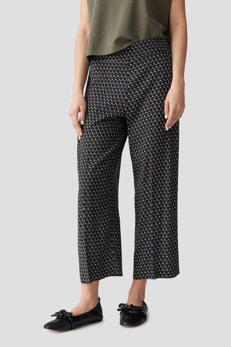 Voorkant van Donkergroene culotte met grafische blauwe print  door Opus voor Dames