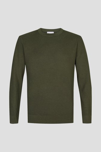 Michaelis Donkergroene gebreide trui met ronde hals