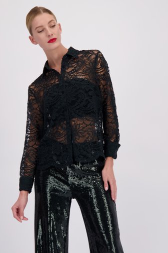 Voorkant van Donkergroene kanten blouse door D'Auvry voor Dames