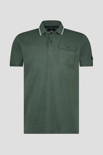 Donkergroene polo met witte boord van Bluefields voor Heren