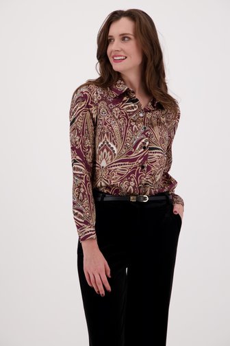 D'Auvry Donkerpaarse blouse met paisley motief