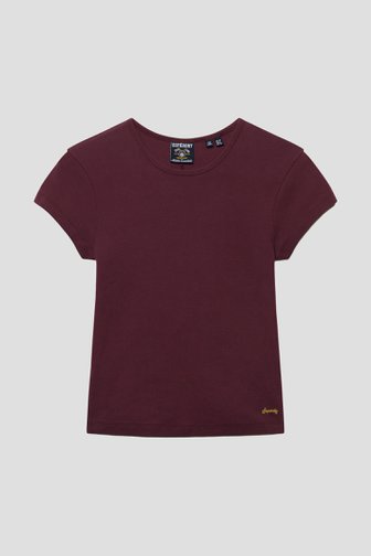 Voorkant van Donkerrode T-shirt met ronde hals door Superdry voor Dames