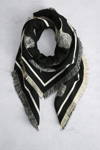 Liberty Island Dubbelzijdige zwart-witte sjaal met bloemen