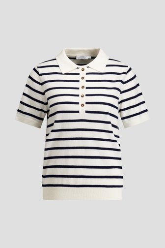 Voorkant van Ecru-blauw gestreepte polo door Liberty Island voor Dames