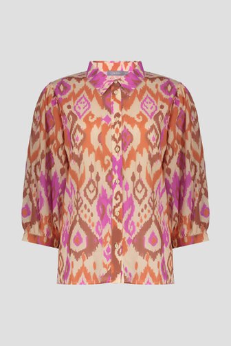 Voorkant van Ecru blouse met grafische print en 3/4 mouwen door Geisha voor Dames